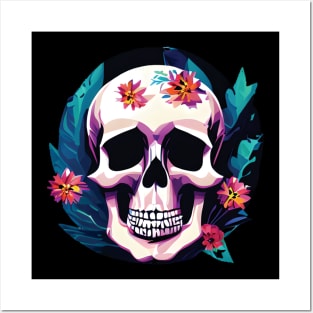 Happy skull with flowers #1 Posters and Art